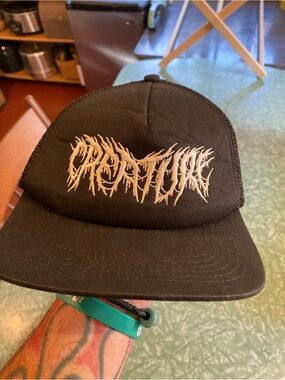Embroidered Black Metal Font Creature Skateboards Trucker SnapBack Hat
